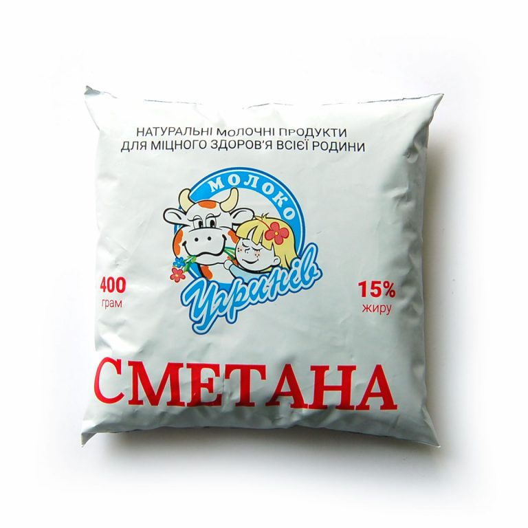 Сметана УГРИНІВМОЛОКО 15% жиру, 400г, плівка поліетиленова